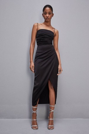Patrizia Pepe Satin Midi Dress Nere | 60DGZAECB