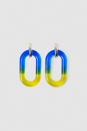 Patrizia Pepe Shaded Maxi Chain Logo Earrings Blu | 51KOCVWJA
