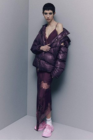 Patrizia Pepe Shiny Nylon Over Down Jacket Viola | 17LZBASWP