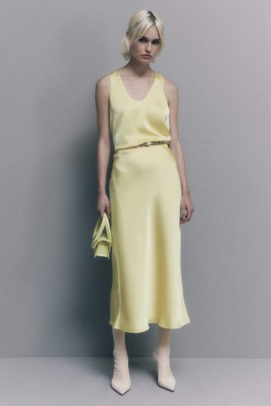 Patrizia Pepe Shiny Satin Midiskirt Gialle | 43DABZWFH