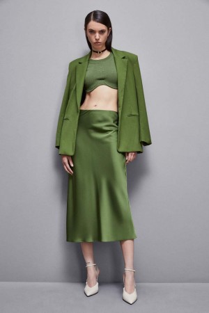 Patrizia Pepe Shiny Satin Midiskirt Verdi | 56YBRDQOH