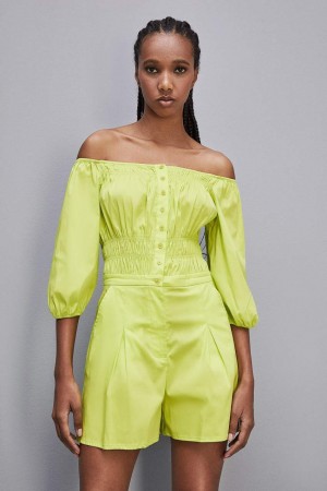 Patrizia Pepe Short Jumpsuit In Stretch Cotton-blend Poplin Gialle | 36AHEJVOC