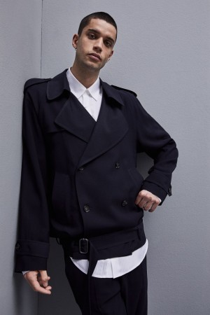 Patrizia Pepe Short Trench-effect Jacket In Viscose Twill Blu | 82BMUWYFP