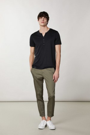 Patrizia Pepe Short-sleeved Henley T-shirt Nere | 70USQFBKO