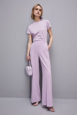Patrizia Pepe Short-sleeved T-shirt With Logo In Organic Cotton Viola | 05MUKCEHG