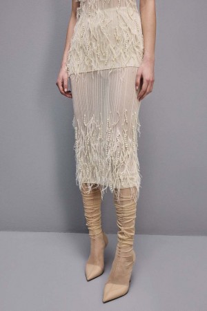 Patrizia Pepe Skirt With Feather And Pearl Embroidery Bianche | 25JUXTVIL