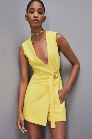 Patrizia Pepe Sleeveless Jumpsuit In Fluid Twill Gialle | 93JYABXZL