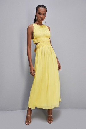 Patrizia Pepe Sleeveless Long Dress With Pleated Effect Gialle | 60QSZWAHN