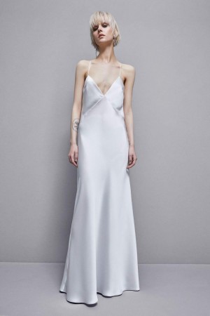 Patrizia Pepe Sleeveless Long Satin Dress Bianche | 27LMBKDXJ