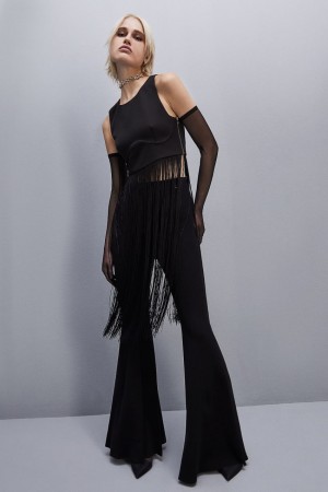 Patrizia Pepe Sleeveless Top With Fringes Nere | 38JYAEBFP