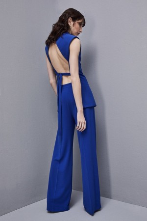 Patrizia Pepe Sleeveless Vest In Sablè Crepe Fabric Blu Chiaro | 26XPMZKOJ