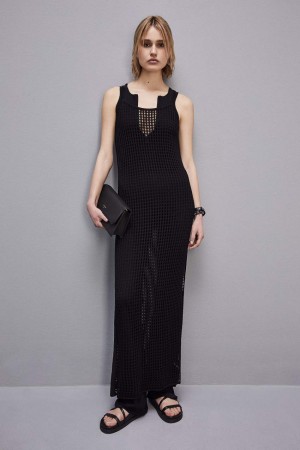 Patrizia Pepe Sleeveless Viscose Blend Mesh Dress Nere | 63ZMTCNOE