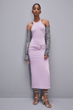 Patrizia Pepe Slim Dress In Jersey With Fly Rhinestones Viola | 05GTOYPLQ