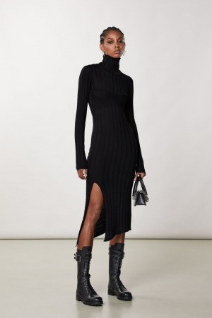 Patrizia Pepe Slim Fit Ribbed Dress Nere | 45VIZQOGP