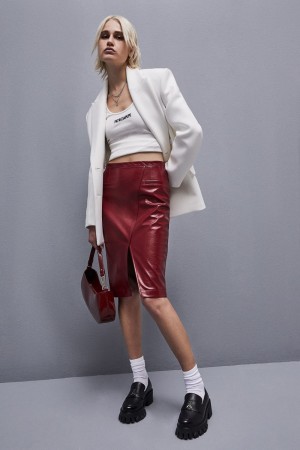 Patrizia Pepe Slim Patent Leather Midi Skirt Rosse | 31WLRSZFE