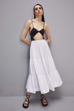 Patrizia Pepe Soft Ankle Pleated Skirt Bianche | 19RKJOCFW