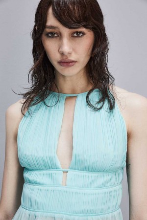Patrizia Pepe Soft Top With Pleated Effect Blu Chiaro | 50ZKPUOGY