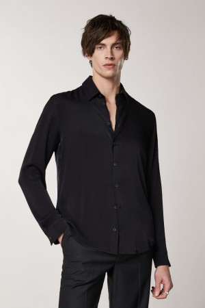 Patrizia Pepe Solid-colored Shirt In Viscose Twill Nere | 42YNIRVUZ