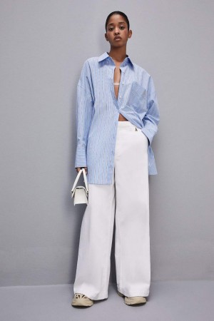 Patrizia Pepe Stretch Cotton Satin Palazzo Pants Bianche | 71RJGLQNK