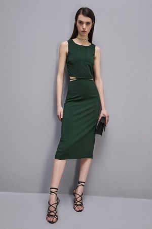 Patrizia Pepe Stretch Crew Neck Sleeveless Midi Dress Verdi | 92MOXADWZ