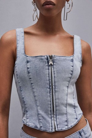 Patrizia Pepe Stretch Denim Top Blu Chiaro | 56XQHZFEB