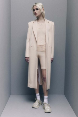 Patrizia Pepe Stretch Viscose Long Coat Beige | 32BFMQXHA