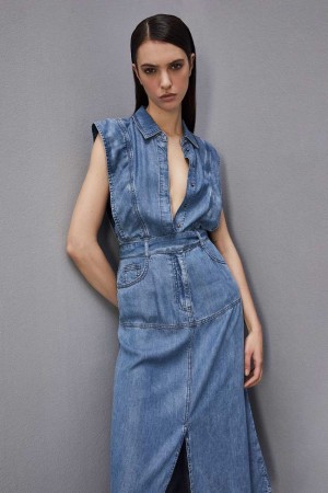 Patrizia Pepe Tencel Denim Sleeveless Dress Blu Chiaro | 13MZJDTSA