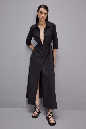 Patrizia Pepe Three-quarter Sleeve Cotton Chemisier Dress Nere | 27APMYTEH