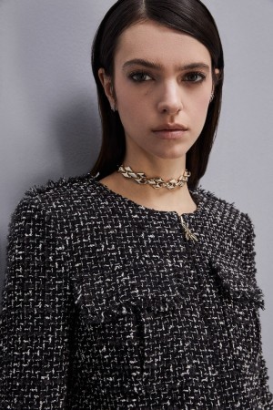 Patrizia Pepe Tweed Jacket With Zipper Nere | 52ZLUKCXV