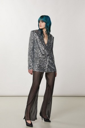 Patrizia Pepe Two-button Jacket With Sequins Grigie | 30FQWHVRX