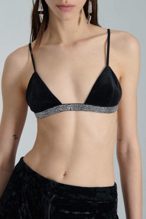 Patrizia Pepe Velvet Bra With Rhinestones Nere | 25XTNEKAB