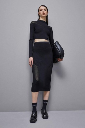 Patrizia Pepe Viscose Blend Midi Skirt Nere | 78CZODNAX