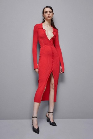 Patrizia Pepe Viscose Blend Shirt Dress Rosse | 54IQHRFWY