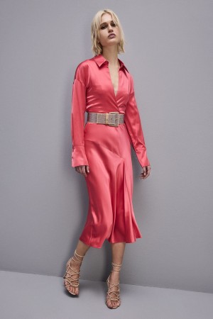 Patrizia Pepe Viscose Satin Midi Dress Rosa | 45FGTINJA