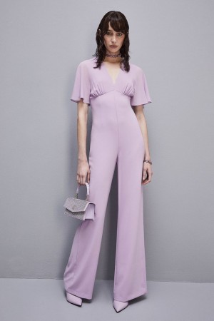 Patrizia Pepe V-neck Jumpsuit In Sablè Crepe Fabric Viola | 52BZFWOXQ