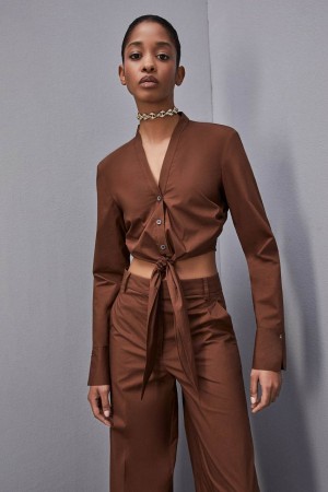 Patrizia Pepe V-neck Shirt With Knot Marroni | 02EJMWANS