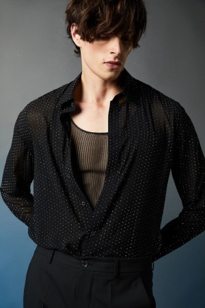 Patrizia Pepe Voile Shirt With Rhinestones Nere | 97WGPYLEQ