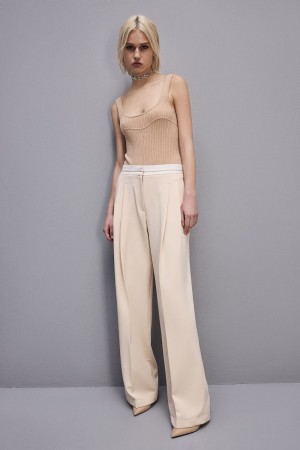 Patrizia Pepe Wool Blend Sleeveless Bodysuit Beige | 76ZADTSVK
