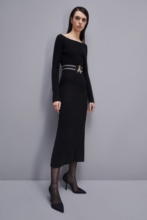 Patrizia Pepe Wool Midi Dress Nere | 83DBHKLOX