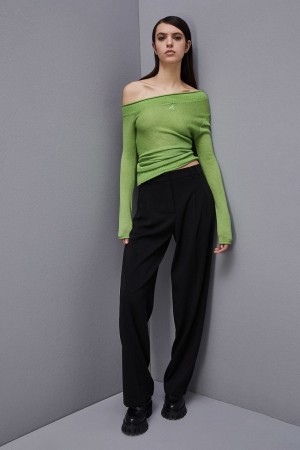 Patrizia Pepe Wool Sweater With Wide Neckline Verdi | 94ZRGYASF