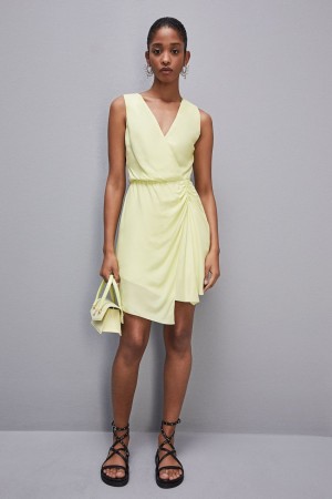Patrizia Pepe Wrap-effect Sleeveless Dress In Certified Viscose Gialle | 67NAZCYWQ